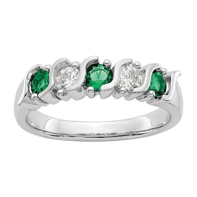 Modern Bride Gemstone 2.5MM 1/3 CT. T.W. Genuine Green Emerald 14K White Gold Wedding Band