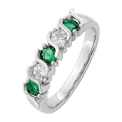 Modern Bride Gemstone 2.5MM 1/3 CT. T.W. Genuine Green Emerald 14K White Gold Wedding Band