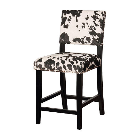 Clayton Cow Print Upholstered Nailhead Trim Counter Stool, One Size, Black