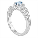 Womens Genuine Aquamarine & Lab-Created White Sapphire Sterling Silver Cocktail Ring