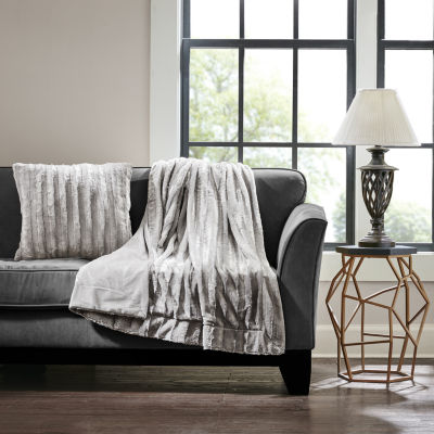 Madison Park York Faux Fur Square Throw Pillow