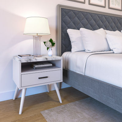 Marcello Faux Marble Top Low Profile Nightstand
