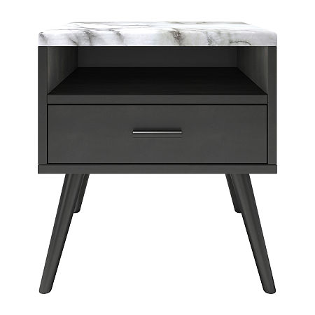 Marcello Faux Marble Top Low Profile Nightstand, One Size, Black