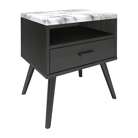 Marcello Faux Marble Top Low Profile Nightstand, One Size, Black