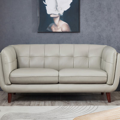 Solana Sharkfin-Arm Leather Loveseat