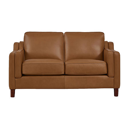 Bella Track-Arm Leather Loveseat, One Size, Brown