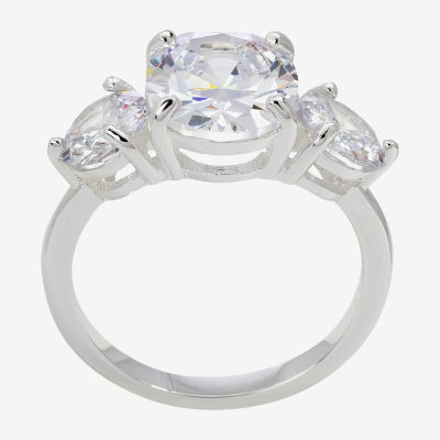 Sparkle Allure Womens Cubic Zirconia Pure Silver Over Brass Oval 3-Stone Engagement Ring