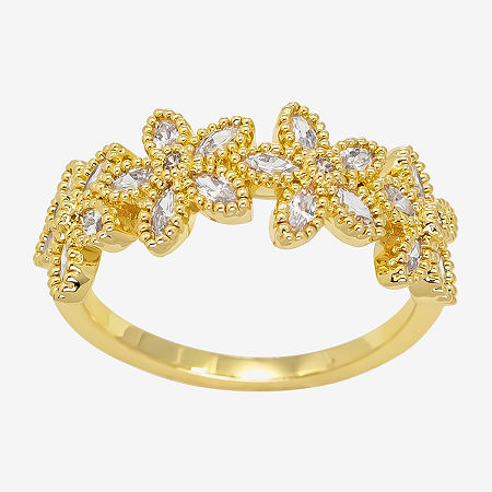 Sparkle Allure Womens 8MM Cubic Zirconia 14K Gold Over Brass Flower Band, 9