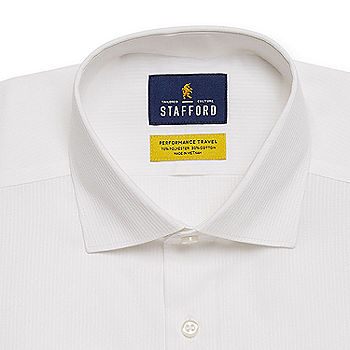 Stafford Performance Travel Mens Spread Collar Long Sleeve Stretch Fabric  Wrinkle Free Dress Shirt, Color: White - JCPenney