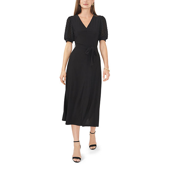 MSK Short Dot Sleeve Midi Fit + Flare Dress, Color: Black - JCPenney