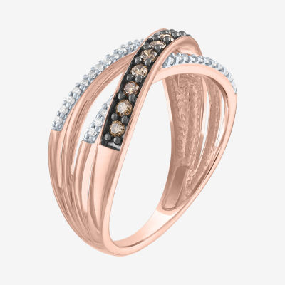 Womens 1/3 CT. T.W. Natural Champagne Diamond 10K Rose Gold Crossover Band