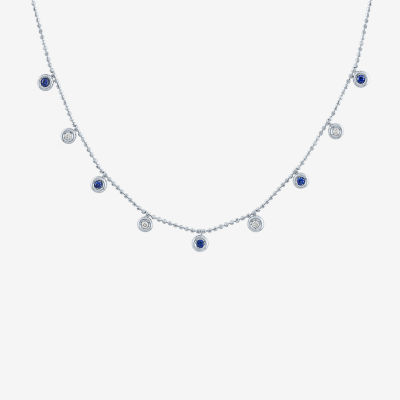 Diamond Addiction Womens Diamond Accent Lab Created Green Emerald or Lab Created Blue Sapphire 10K Gold Pendant Necklace