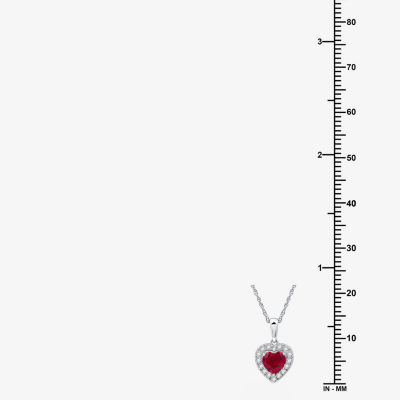 Yes, Please! Womens Lab Created Red Ruby Sterling Silver Heart Pendant Necklace