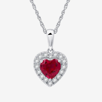 Yes, Please! Womens Lab Created Red Ruby Sterling Silver Heart Pendant Necklace
