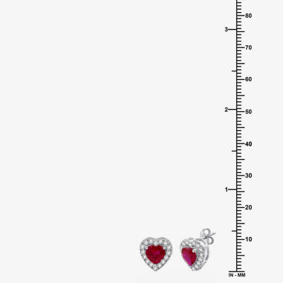 Yes, Please! Lab Created Red Ruby Sterling Silver Heart Stud Earrings