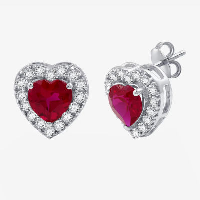 Yes, Please! Lab Created Red Ruby Sterling Silver Heart Stud Earrings