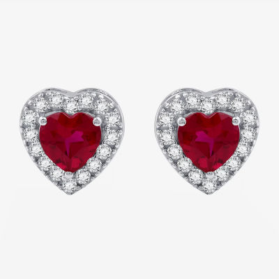 Yes, Please! Lab Created Red Ruby Sterling Silver Heart Stud Earrings