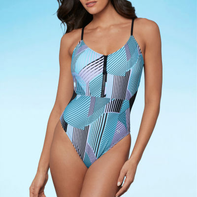 Sports Illustrated Womens Abstract One Piece Swimsuit, Color Electric