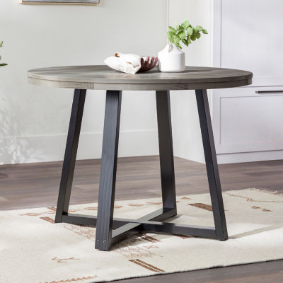 Round Wood-Top Dining Table