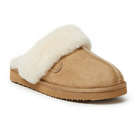 Dearfoams Fireside Sydney Genuine Shearling Womens Moccasin Slippers, 7 Medium, Brown