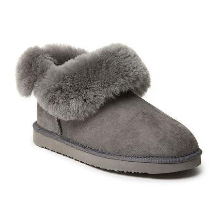 Dearfoams Women'S Perth Genuine Shearling Fold Down Womens Bootie Slippers, 6, Gray