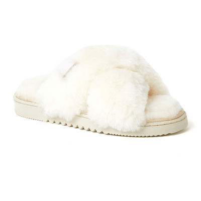 Dearfoams Fireside Newcastle Crossband Genuine Shearling Womens Slip-On Slippers