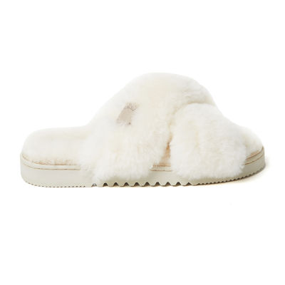 Dearfoams Fireside Newcastle Crossband Genuine Shearling Womens Slip-On Slippers