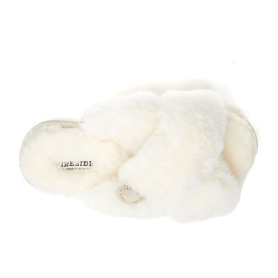 Dearfoams Fireside Newcastle Crossband Genuine Shearling Womens Slip-On Slippers