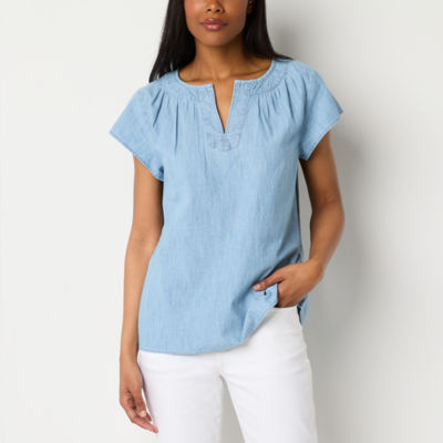 St. John's Bay Tall Womens Short Sleeve Blouse