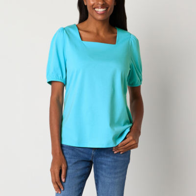 St. John's Bay Womens Tall Square Neck Short Sleeve T-Shirt