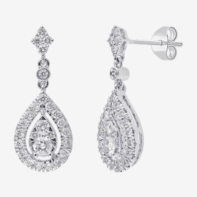 Diamond Blossom (G / Si2) 1 CT. T.W. Lab Grown White Diamond 10K White Gold Drop Earrings