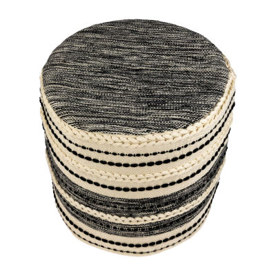 Northlight 18" Striped And Black Woven Pouf Floor Pillow