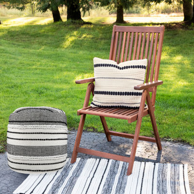 Northlight 18" White And Black Striped Woven Pouf Floor Pillow