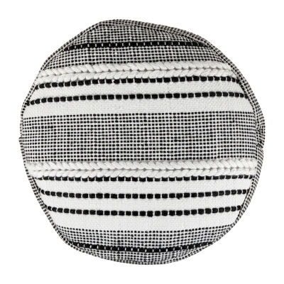 Northlight 18" White And Black Striped Woven Pouf Floor Pillow