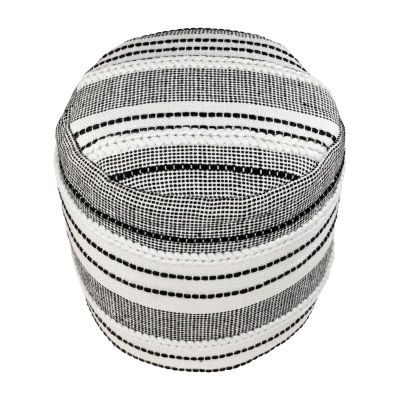 Northlight 18" White And Black Striped Woven Pouf Floor Pillow