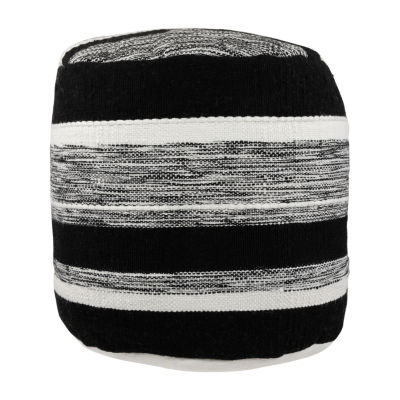 Northlight 18" Black And White Stripe Woven Pouf Floor Pillow