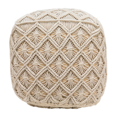 Northlight 18" Beige Handmade Macramé Natural Cotton Pouf Floor Pillow