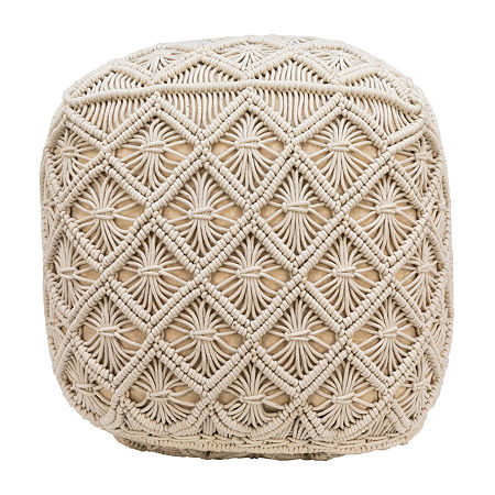 Northlight 18 Beige Handmade Macramé Natural Cotton Pouf Floor Pillow, One Size, Beige