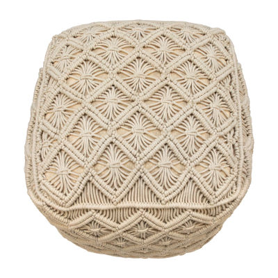 Northlight 18" Beige Handmade Macramé Natural Cotton Pouf Floor Pillow