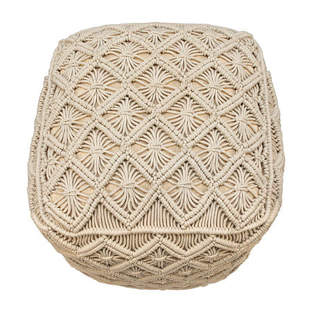 Northlight 18 Beige Handmade Macramé Natural Cotton Pouf Floor Pillow, One Size, Beige