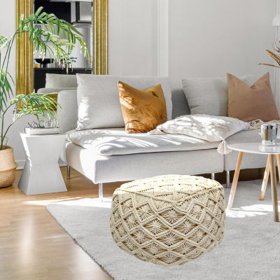 Northlight 18" Beige Handmade Macramã‰ Natural Cotton Pouf Floor Pillows