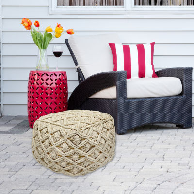 Northlight 18" Beige Handmade Macramã‰ Natural Cotton Pouf Floor Pillows