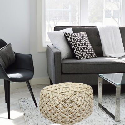 Northlight 18" Beige Handmade Macramã‰ Natural Cotton Pouf Floor Pillows