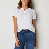 Liz Claiborne Womens Henley Neck Short Sleeve Henley Shirt