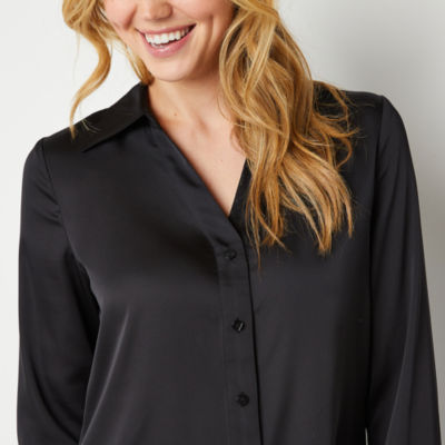 Worthington Womens Long Sleeve Adaptive Regular Fit Easy-on + Easy-off Button-Down Shirt