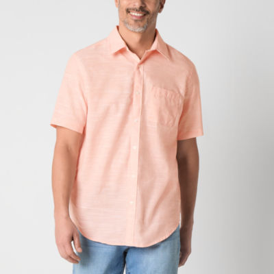 St. John's Bay Linen Mens Easy-on + Easy-off Seated Wear Adaptive Classic Fit Short Sleeve Button-Down Shirt