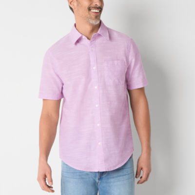 St. John's Bay Linen Mens Easy-on + Easy-off Seated Wear Adaptive Classic Fit Short Sleeve Button-Down Shirt