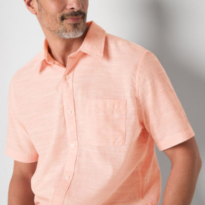 St. John's Bay Linen Mens Easy-on + Easy-off Seated Wear Adaptive Classic Fit Short Sleeve Button-Down Shirt