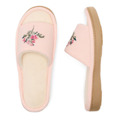 Isotoner Embroidered Jersey Womens Slip-On Slippers