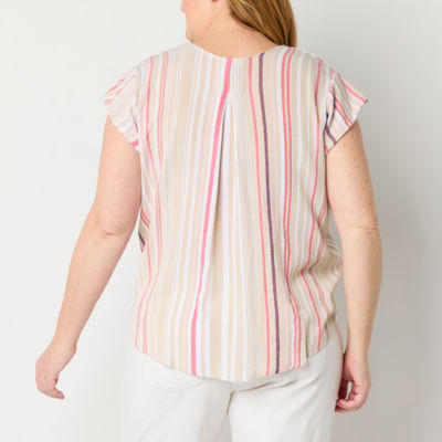 Liz Claiborne Womens Plus V Neck Short Sleeve Blouse